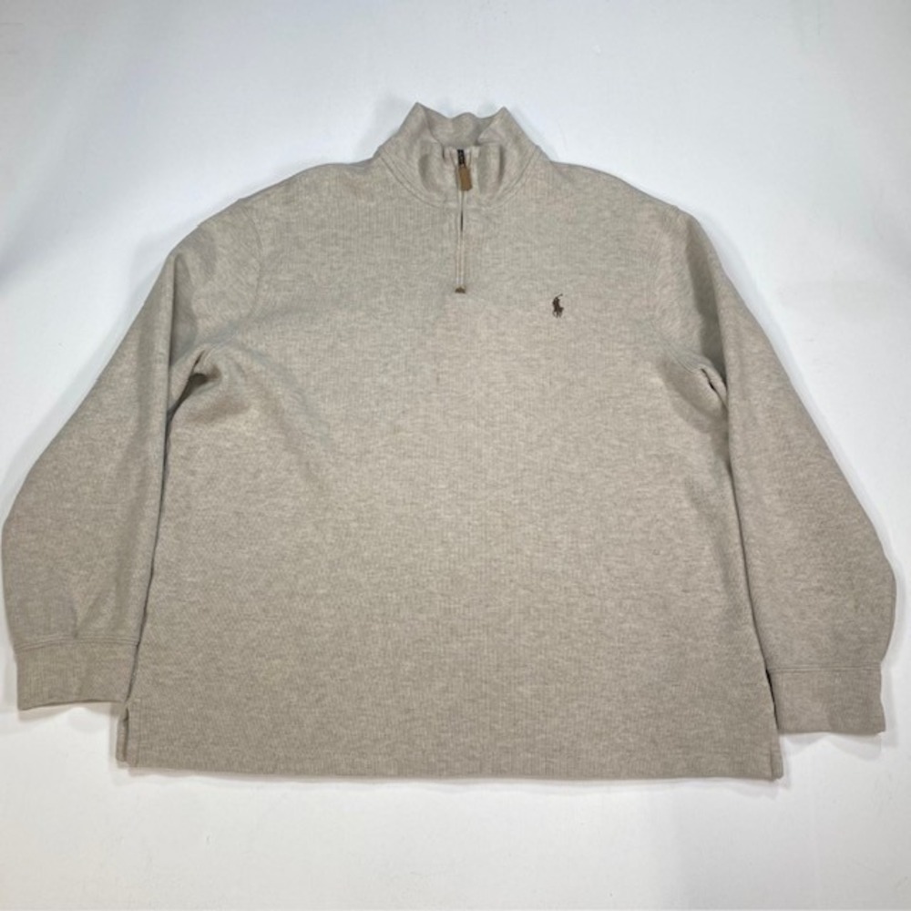 Polo Ralph Lauren Mens XL Quarter Zip Pullover‎ Sweater Beige Oatmeal Pony Logo
